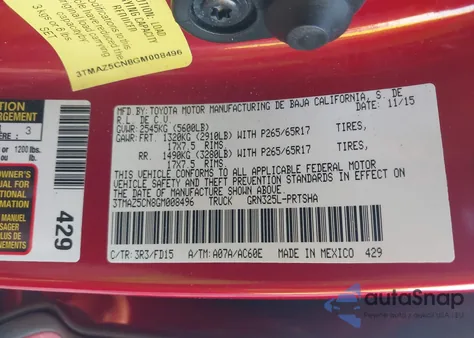 2016 Toyota Tacoma Trd Sport z USA, uszkodzony, nr VIN 3TMAZ5CN8GM008496